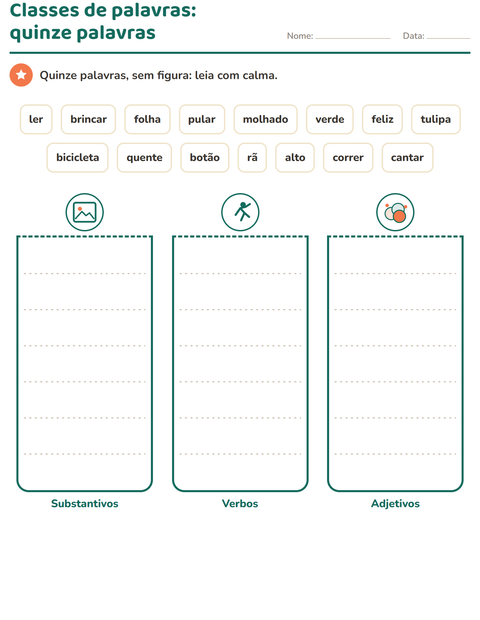 Pré-visualização da ficha de Classes de palavras com Primavera para 2º ano do ensino fundamental