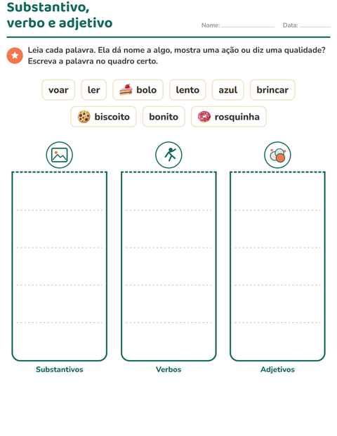 Pré-visualização da ficha de Classes de palavras com Sobremesas e doces para 2º ano do ensino fundamental