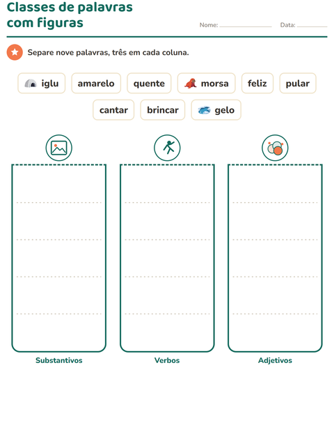 Pré-visualização da ficha de Classes de palavras com Inverno para 2º ano do ensino fundamental