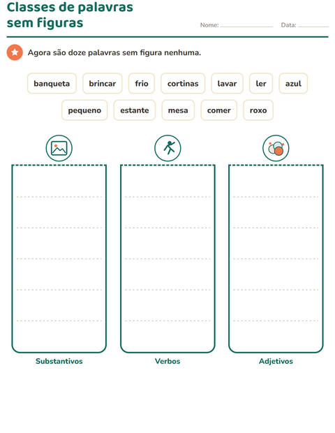 Pré-visualização da ficha de Classes de palavras com Móveis para 2º ano do ensino fundamental