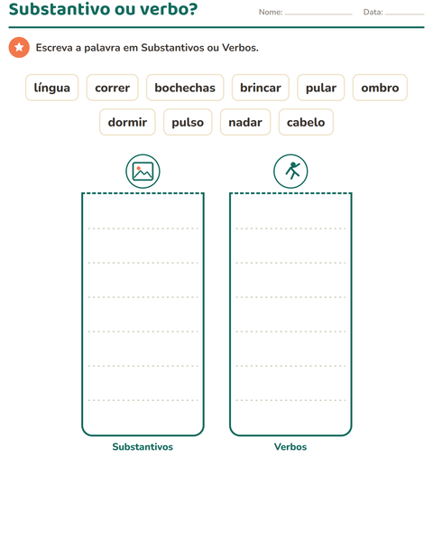 Pré-visualização da ficha de Classes de palavras com Partes do corpo para 1º ano do ensino fundamental