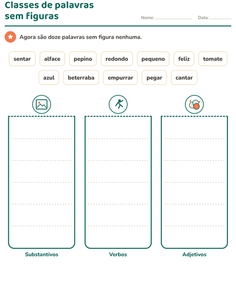 Pré-visualização da ficha de Classes de palavras com Vegetais para 2º ano do ensino fundamental