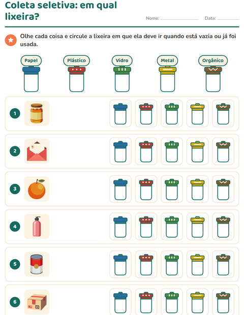 Pré-visualização da ficha de Coleta seletiva para Educação infantil (pré-escola, 5-7 anos)