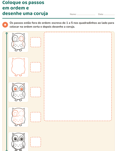 Prévia: Coloque os passos em ordem e desenhe uma coruja