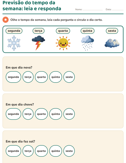 Pré-visualização da ficha de Como está o tempo hoje para 1º ano do ensino fundamental