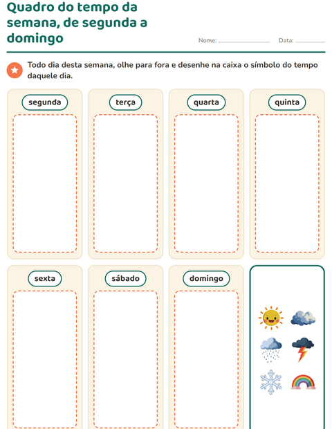 Pré-visualização da ficha de Como está o tempo hoje para Educação infantil (pré-escola, 5-7 anos)