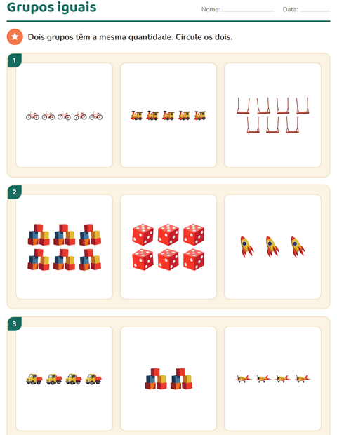 Pré-visualização da ficha de Comparar grupos com Brinquedos para Educação infantil (pré-escola, 5-7 anos)