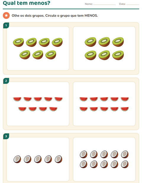 Pré-visualização da ficha de Comparar grupos com Frutas para Educação infantil (pré-escola, 5-7 anos)