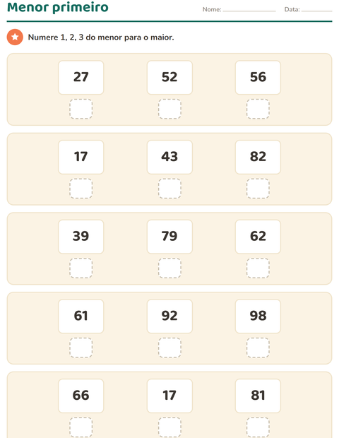 Pré-visualização da ficha de Comparar números para 1º ano do ensino fundamental