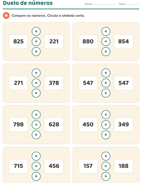 Pré-visualização da ficha de Comparar números para 2º ano do ensino fundamental