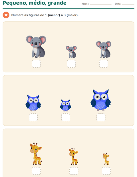 Pré-visualização da ficha de Comparar tamanhos com Animais para Educação infantil (pré-escola, 5-7 anos)