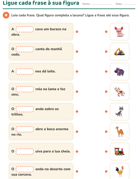Pré-visualização da ficha de Complete as frases para 1º ano do ensino fundamental