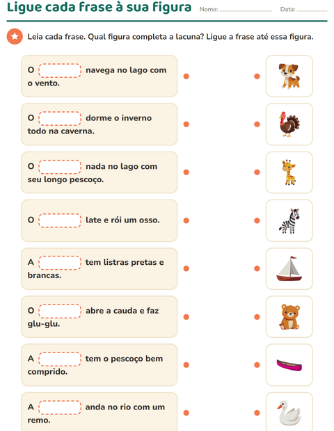 Pré-visualização da ficha de Complete as frases para 1º ano do ensino fundamental