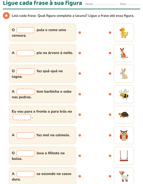 Pré-visualização da ficha de Complete as frases para 1º ano do ensino fundamental