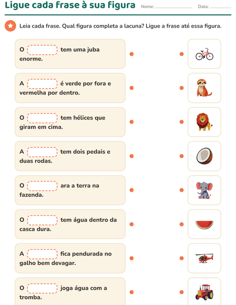 Pré-visualização da ficha de Complete as frases para 1º ano do ensino fundamental