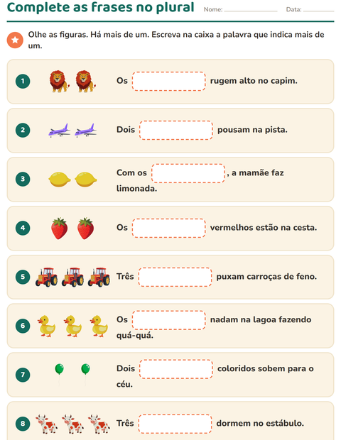 Pré-visualização da ficha de Complete as frases para 2º ano do ensino fundamental