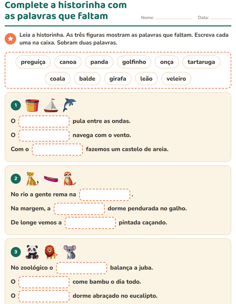 Pré-visualização da ficha de Complete as frases para 2º ano do ensino fundamental