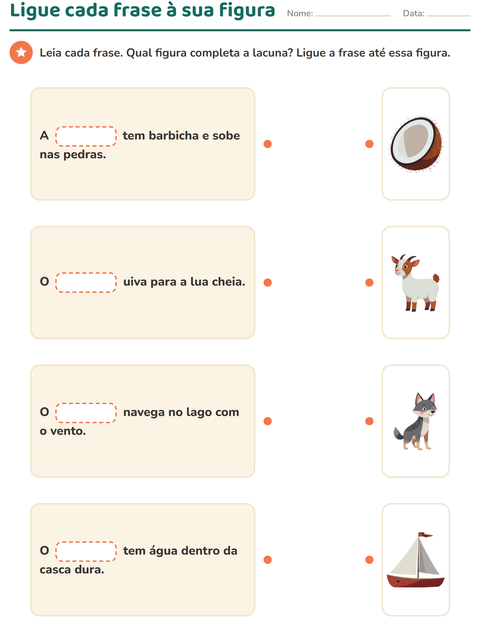 Pré-visualização da ficha de Complete as frases para 1º ano do ensino fundamental