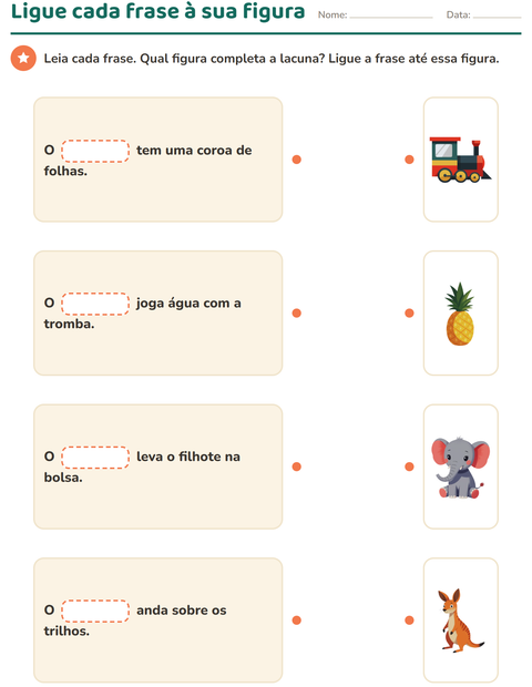 Pré-visualização da ficha de Complete as frases para 1º ano do ensino fundamental