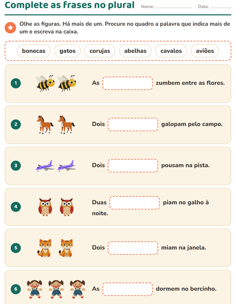Pré-visualização da ficha de Complete as frases para 2º ano do ensino fundamental