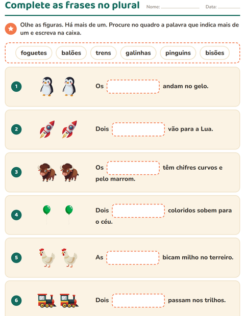 Pré-visualização da ficha de Complete as frases para 2º ano do ensino fundamental