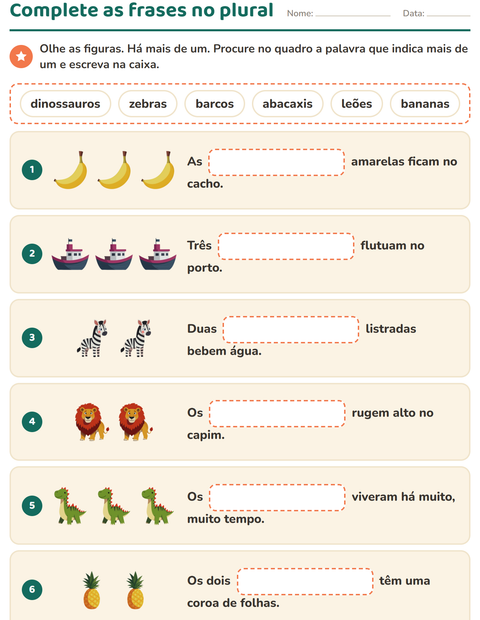 Pré-visualização da ficha de Complete as frases para 2º ano do ensino fundamental