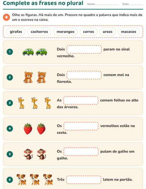 Pré-visualização da ficha de Complete as frases para 2º ano do ensino fundamental