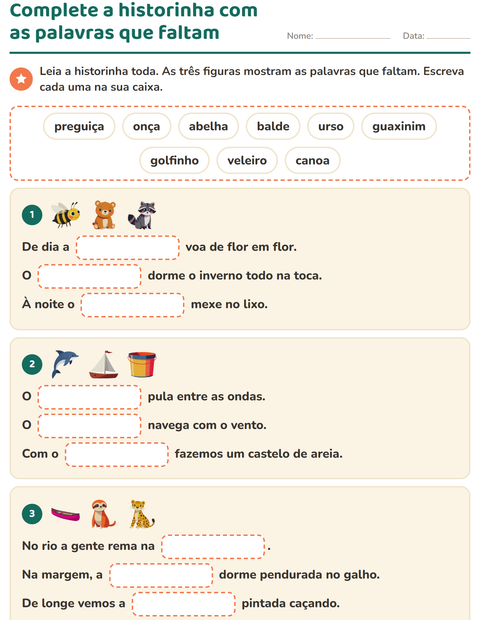Pré-visualização da ficha de Complete as frases para 2º ano do ensino fundamental