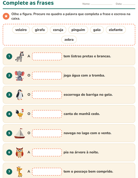 Complete as frases com a palavra da figura