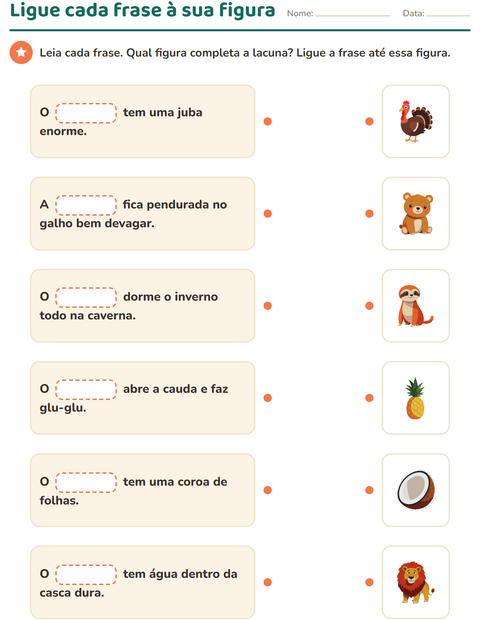 Pré-visualização da ficha de Complete as frases para 1º ano do ensino fundamental