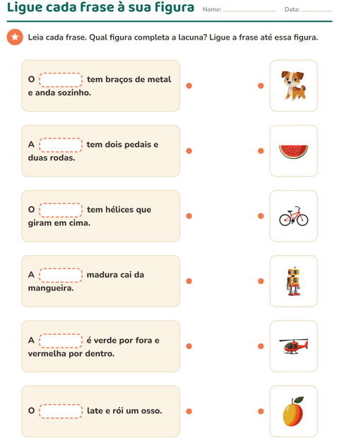 Pré-visualização da ficha de Complete as frases para 1º ano do ensino fundamental