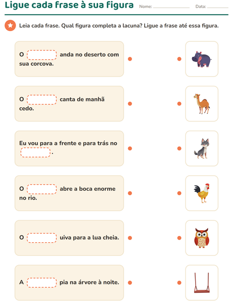 Pré-visualização da ficha de Complete as frases para 1º ano do ensino fundamental