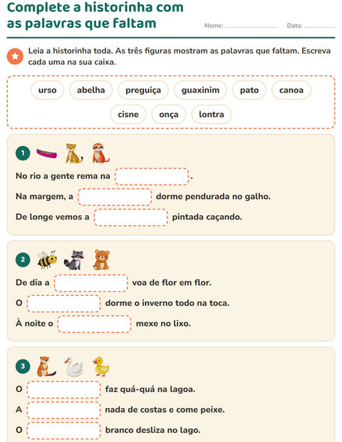 Pré-visualização da ficha de Complete as frases para 2º ano do ensino fundamental