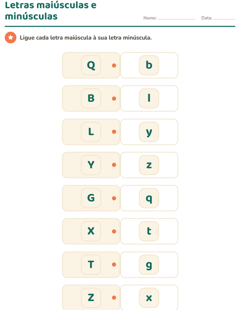 Pré-visualização da ficha de Conhecimento das letras para Educação infantil (pré-escola, 5-7 anos)