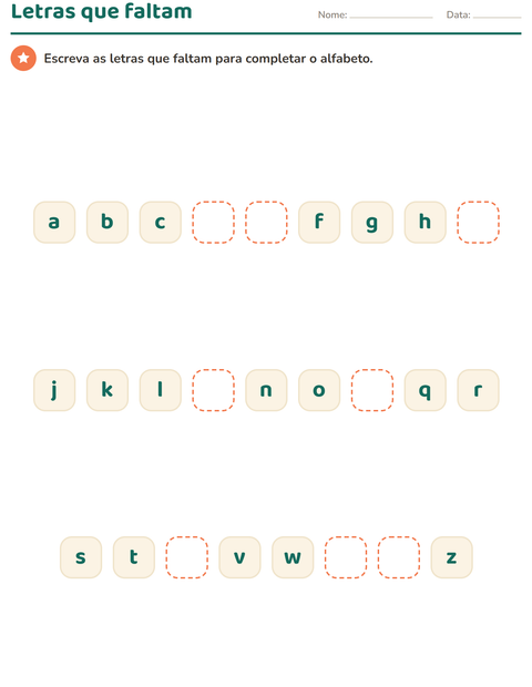 Pré-visualização da ficha de Conhecimento das letras para Educação infantil (pré-escola, 5-7 anos)