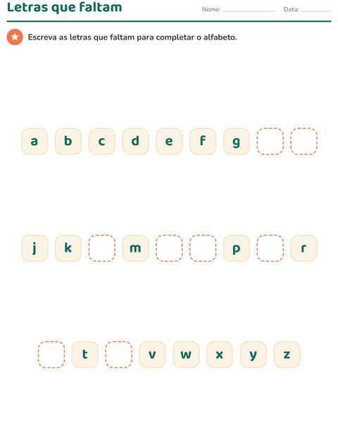 Pré-visualização da ficha de Conhecimento das letras para Educação infantil (pré-escola, 5-7 anos)