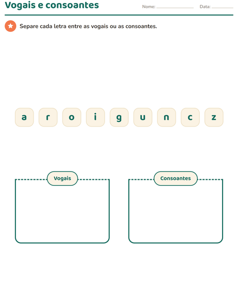 Pré-visualização da ficha de Conhecimento das letras para Educação infantil (pré-escola, 5-7 anos)