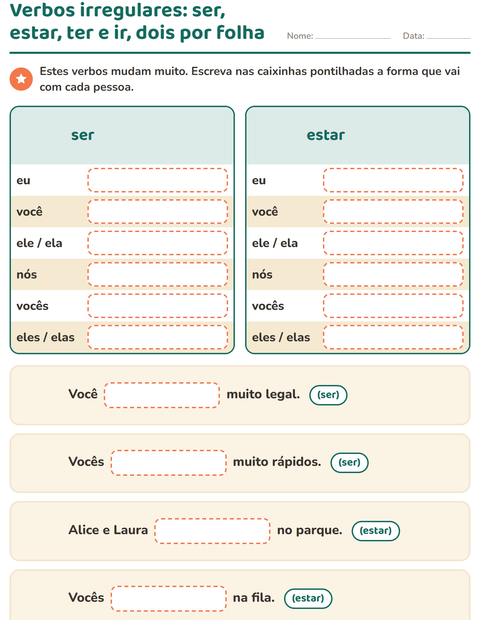 Pré-visualização da ficha de Conjugação de verbos para 2º ano do ensino fundamental