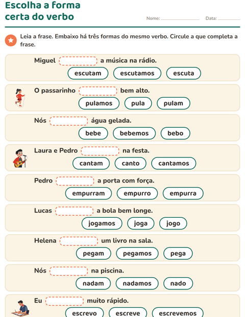 Pré-visualização da ficha de Conjugação de verbos para 2º ano do ensino fundamental