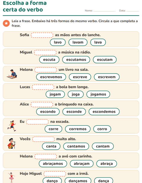 Pré-visualização da ficha de Conjugação de verbos para 2º ano do ensino fundamental