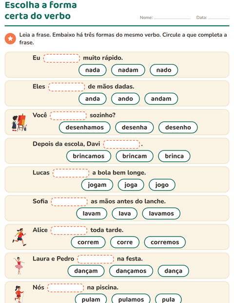 Pré-visualização da ficha de Conjugação de verbos para 2º ano do ensino fundamental