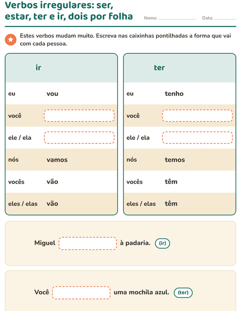 Pré-visualização da ficha de Conjugação de verbos para 2º ano do ensino fundamental