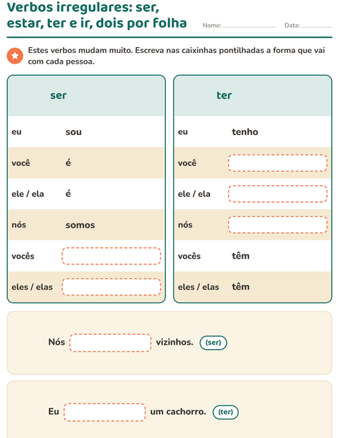 Pré-visualização da ficha de Conjugação de verbos para 2º ano do ensino fundamental
