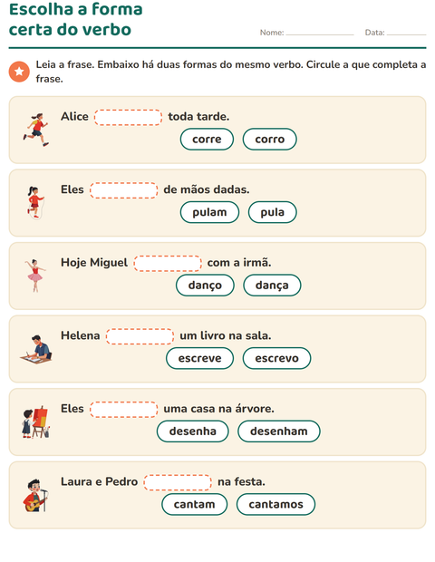 Pré-visualização da ficha de Conjugação de verbos para 2º ano do ensino fundamental
