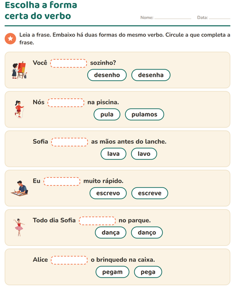 Pré-visualização da ficha de Conjugação de verbos para 2º ano do ensino fundamental