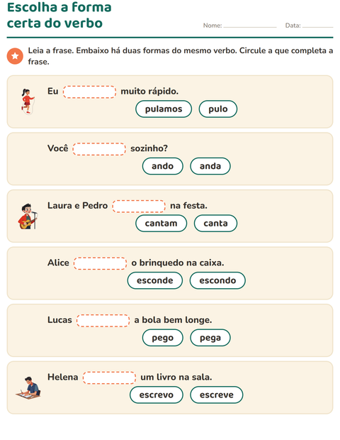 Pré-visualização da ficha de Conjugação de verbos para 2º ano do ensino fundamental