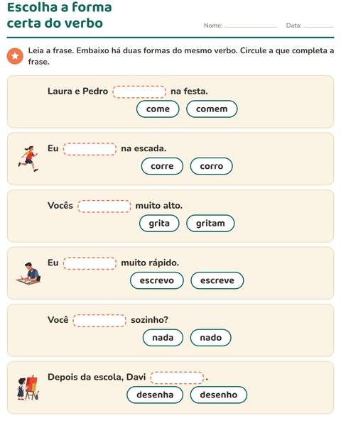 Pré-visualização da ficha de Conjugação de verbos para 2º ano do ensino fundamental