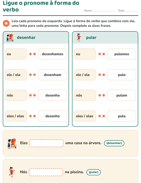 Ligue o pronome à forma do verbo: uma linha para cada pessoa