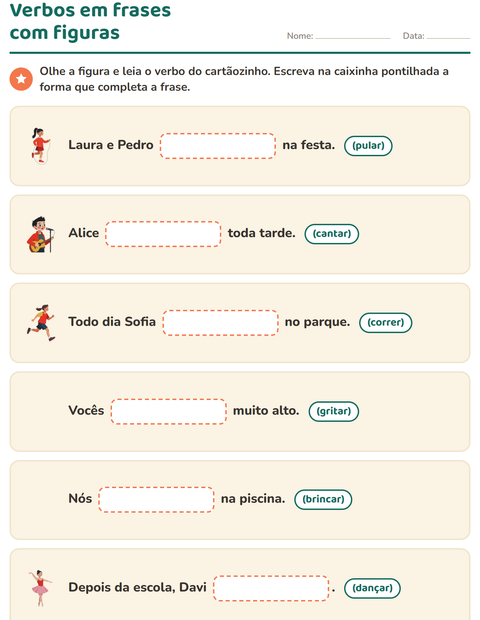Pré-visualização da ficha de Conjugação de verbos para 2º ano do ensino fundamental