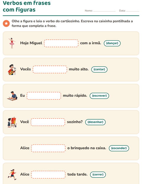 Pré-visualização da ficha de Conjugação de verbos para 2º ano do ensino fundamental